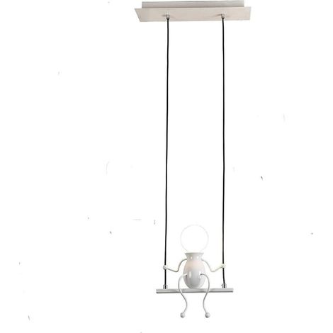 Moderne Suspension Créatif Poupée Fer Gens Balançoire Enfants Lampe suspendue Salon Chambre Créative Lumière (Blanc) (1/2)