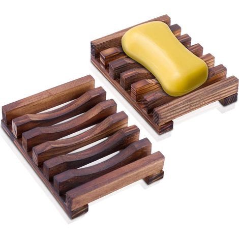 MINKUROW 3 Stück Seifenschale aus Holz für die Dusche, handgefertigter Seifenhalter für die Küche, Seifenkiste aus natürlichem Bambus, Seifenschale für das Waschbecken im Badezimmer (1/5)