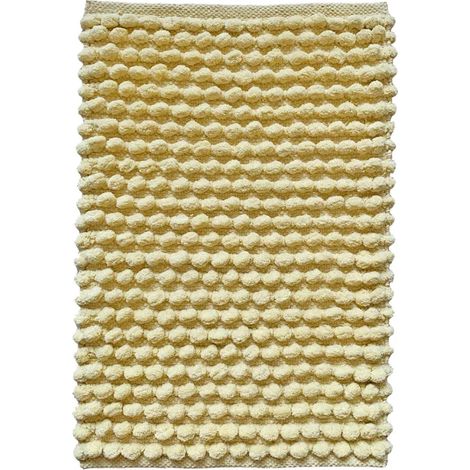 Tapis de salle de bain 40 x 60 cm pompon jaune clair - MARIE (1/5)