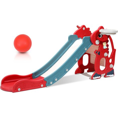 SWANEW Scivolo per bambini 4 in 1 Parco giochi pieghevole con canestro da basket Anello di lancio Apprendimento dell'inglese rosso (1/5)