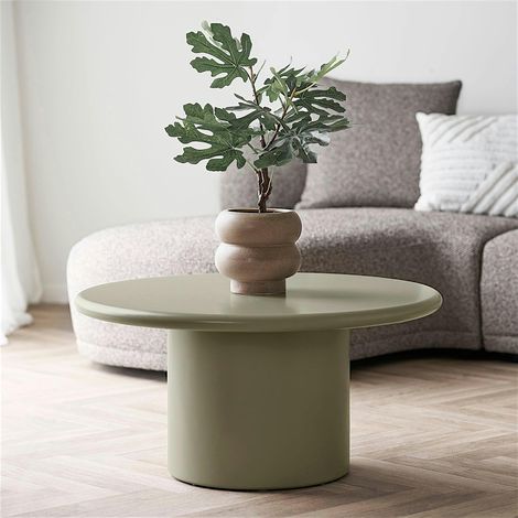 Table basse design vert olive pied colonne TULUM (1/4)