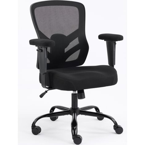 Silla de oficina ergonómica negra con respaldo de malla, reposabrazos 2D y soporte lumbar ajustable (1/5)
