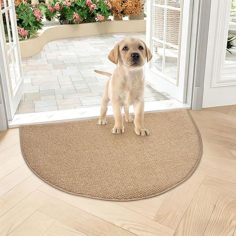 Half Round Doormat, Non-Slip Washable Entrance Mat Indoor Outdoor Polyester Door Mat for Home (Brown, 70x100cm) (1/5)