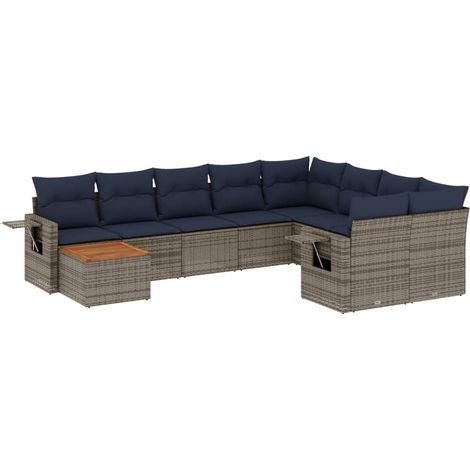 Maison Exclusive - 10-teiliges Gartensofa-Set mit Kissen, grau, P