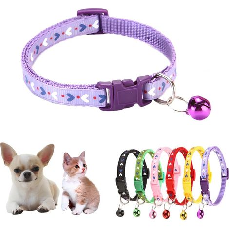 Purple XS Dog Collar, Puppy Collar with Bell, Cat Collars Soft Nylon Buckle Heart Adjustable 19-32cm for XXS Xs Small Pet Dogs Animal Litter Tiny Kitten Boy Girls (1/5)