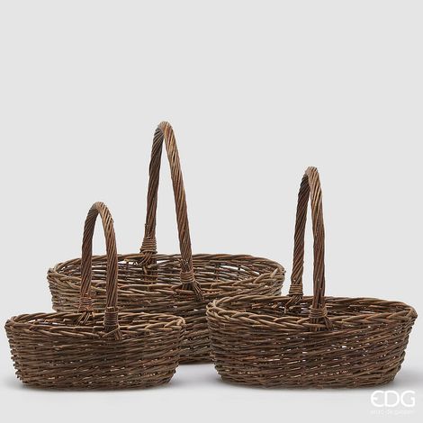 EDG Enzo De Gasperi Set 3 Pz Cesto Willow Ovale con Manico H 51 Cm, H 45 Cm, H 37 Cm Midollino