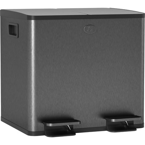 Beyamis 30-Liter-Edelstahl-Abfalleimer mit zwei Fächern und Halterungen für Geruchsneutralisatoren – Schwarz