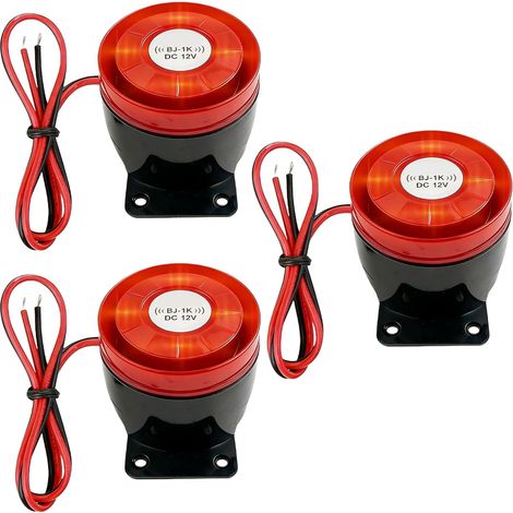 Lot de 3 mini lampes sonores clignotantes DC 12 V - Sirène 120 dB - Système d'alarme stroboscopique - 1 W - IP54 - Alarme filaire - Pour urgence, évacuation et sécurité (1/5)