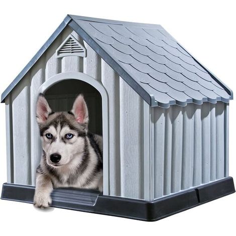 Panier pour chien en plastique gris, dimensions : 92 x 87 x 91 cm