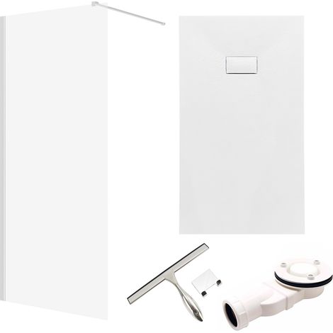 Set - Walk-In Dusche KETIL 100x195 + Duschabtrennung 8 mm Glas + Duschwanne VIDAR 100x80 Weiß SMC Rechteck, mit Glaswischer (1/5)
