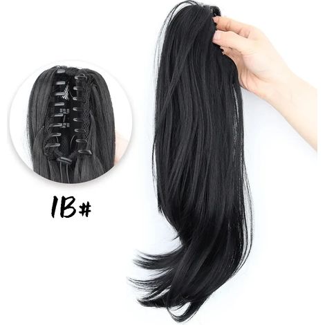 Queue de cheval synthétique à clip de 45 cm (18 pouces) de long, ondulée, noire et marron, résistante à la chaleur, dégradée, couleur 1B. (1/5)