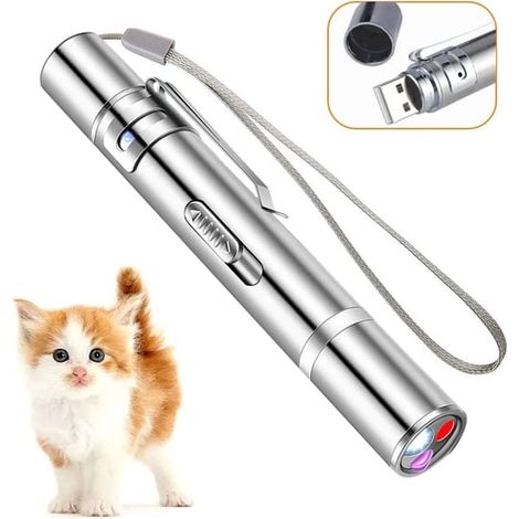 Jouet laser pour chat, pointeur laser rouge, jouet interactif pour chats et chiens d'intérieur, pointeur laser rechargeable USB pour que les chats puissent chasser les chatons. (1/4)