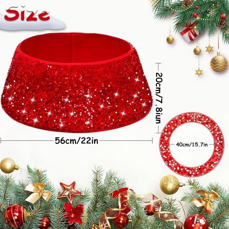Jupe de sapin de Noël Jupe de sapin de Noël Jupe de sapin de Noël avec paillettes rouges 60 40 cm Collier de sapin de Noël (1/5)