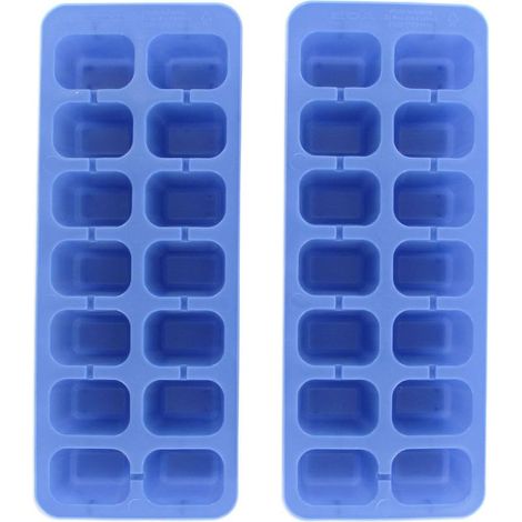 Bac à glaçons, lot de 2 bacs à glaçons bleus, bac à glaçons capacité 14 glaçons, bac pour 14 glaçons, Plastique, Bleu, 23,6 x 9,2 cm (1/5)