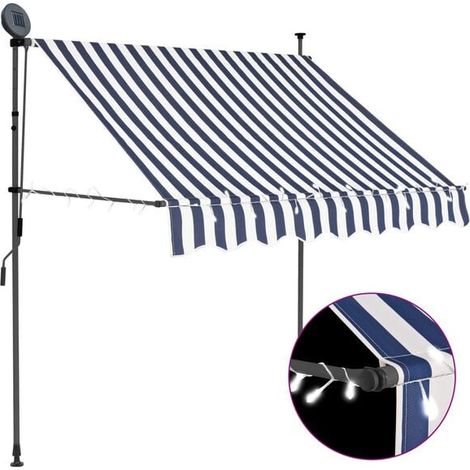 Store banne manuel rétractable avec éclairage LED, 100 cm de long, bleu et blanc. (1/2)
