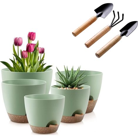 (5 Stück) Blumentöpfe für Zimmerpflanzen, Blumen und Kakteen  17,7/16,5/15/14/12,7 cm Pflanztopf mit Untersetzer (1/5)