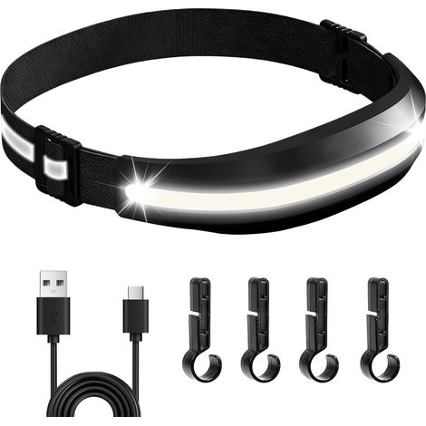 Lampe Frontale LED COB, Lampe Frontale Rechargeable USB - C Torche Légère à étanche Phare 230° à Lumière Rouge Super Léger Lumineuses Blanches la Headlight pour Course à Pied Camping Entretien Pêche (1/5)