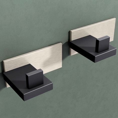 Mai & Mai Kleiderhaken 2 Stück Wandgarderobe Wandhaken aus Edelstahl Garderobenleiste Garderobenhaken 8cm Matt schwarz + Nickel gebürstet Stalo-06