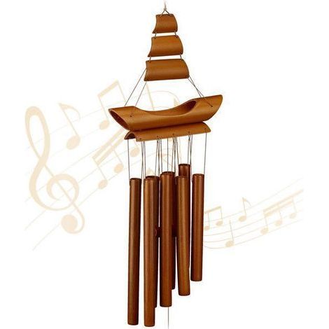 Bamboo wind chime inspired by sailboats, 72x20x6 cm, for indoor and outdoor use, natural Label Label. (1/4)