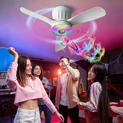 Ventilateur de plafond en cristal 60cm avec télécommande, 3 vitesses de ventilation, lumières RGB, 3000K-6500K, minuterie,  blanc (1/5)