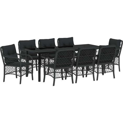 Maison Exclusive - Set da Pranzo per Giardino con cuscino 9 pcs Nero polyrattan