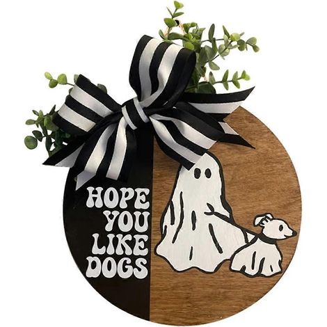 Décoration de porte d'Halloween : fantôme promenant un chien, décoration de porte humoristique avec un chien, décoration de porte d'Halloween amusante (1/4)