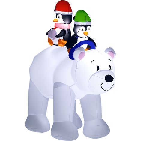 Outsunny 6.4FT Christmas Inflatable Two Penguins Riding on Polar Bear (1/5)