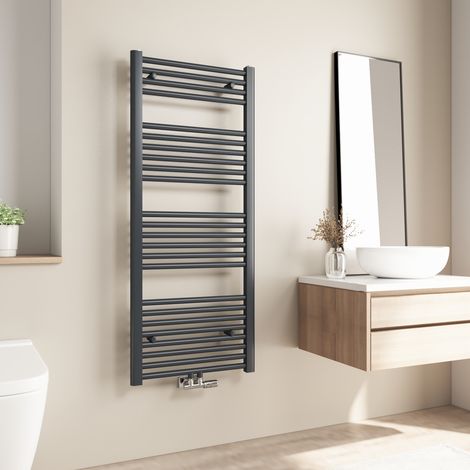Radiateur de salle de bains Heilmetz 120x50cm Anthracite Sèche-serviette eau chaude Raccord Central 513W