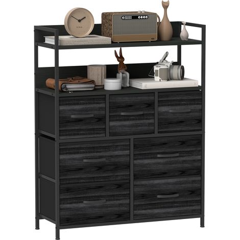 HOMCOM Bedroom Chest of Drawers 7 Drawer Dresser w/ Shelves, Black (1/5)