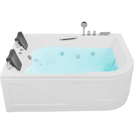 Bañera de hidromasaje LED de acrílico blanco 170 x 119 cm derecha 2 personas curva doble hidromasaje Bayamo (1/5)