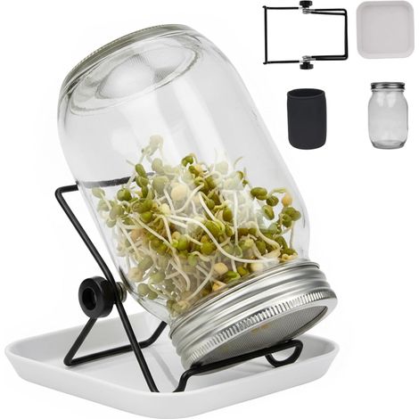 Kit de germinación doméstica (comprende 2 depósitos de germinación de gran apertura de 473 ml, 2 cubiertas en filete, 2 soportes regulables) transparente (1/5)
