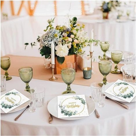 Tovaglioli di carta verdi per compleanni, decorazioni da tavola vintage per matrimoni, anniversari, battesimi e feste (40 pezzi) (1/4)