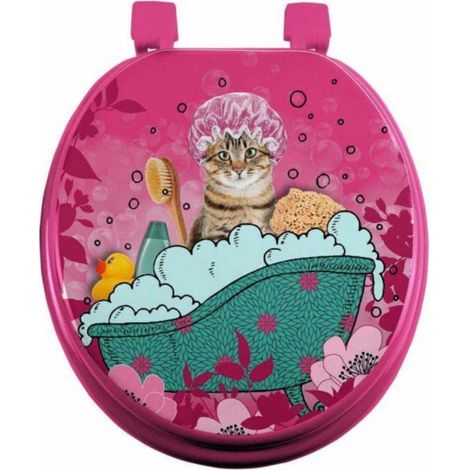 Paris Prix – Abattant WC ovale 47cm en MDF et plastique – Charnières en plastique – Motif imprimé rose – Abattant adulte pour WC (1/2)