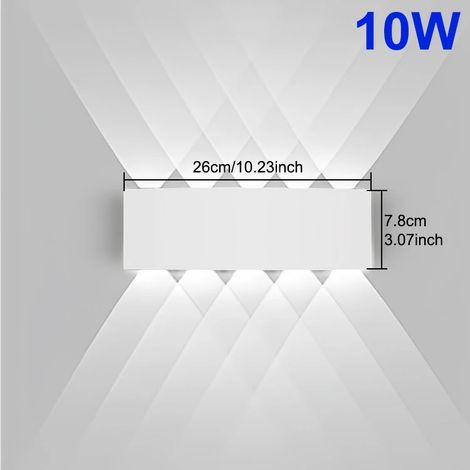 Applique murale LED extérieure (10 W - 6500 K) étanche IP65, éclairage vers le haut et vers le bas, style moderne, pour allée, jardin, cour, chambre, salon et décoration. (1/5)