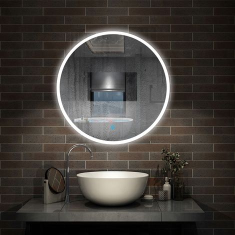 Aica Sanitaire – Miroir lumineux de salle de bain 90x90cm – Antibuée LED tactile – Aluminium et verre – IP44, blanc froid 6000K, 24W