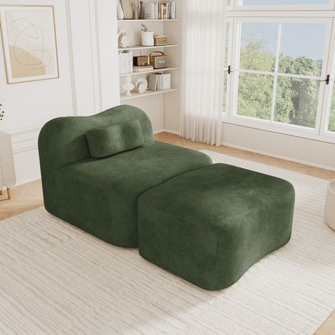 Divano modulare senza telaio 96x167x70 cm in velluto verde con ottomana – MEUBLIV (1/5)