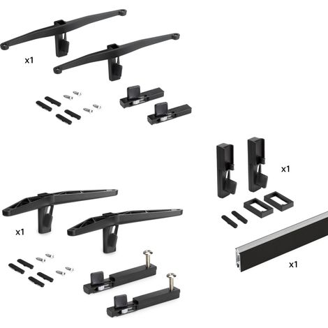 emuca kit de soportes para 1 estante de madera, 1 módulo y 1 barra de colgar de longitud 1m zero, zamak, pintado color negro texturizado