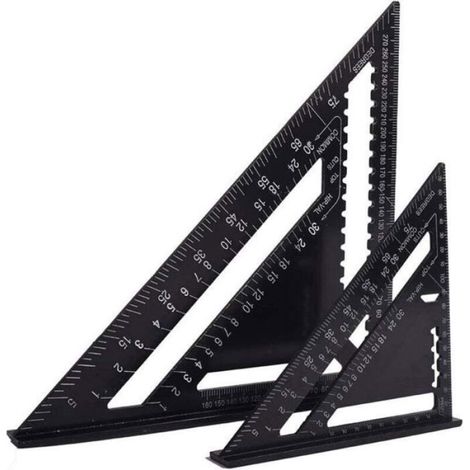 Equerre menuisier multifonctions 18 et 30cm, triangle métal aluminium, règle, trusquin, rapporteur 45/90°, outil traçage bois (1/5)