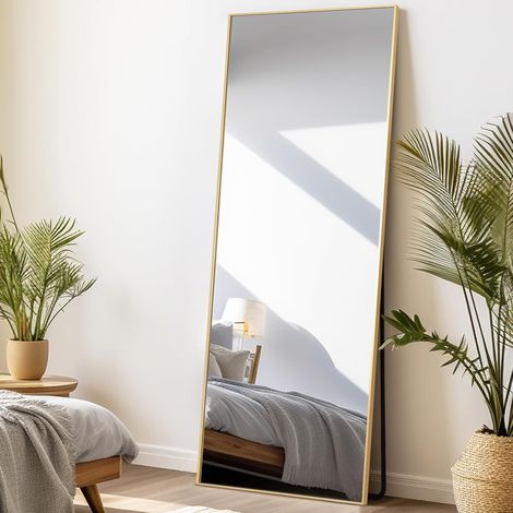 Grand miroir mural de plain-pied pour chambre à coucher, salon et entrée, cadre rectangulaire doré, 165 x 60 cm (1/5)