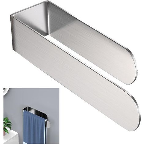 Portasciugamani in acciaio inox, barra portasciugamani autoadesiva per bagno, mensola portasciugamani a parete, supporto portaoggetti, materiale spazzolato, 2 (1/5)