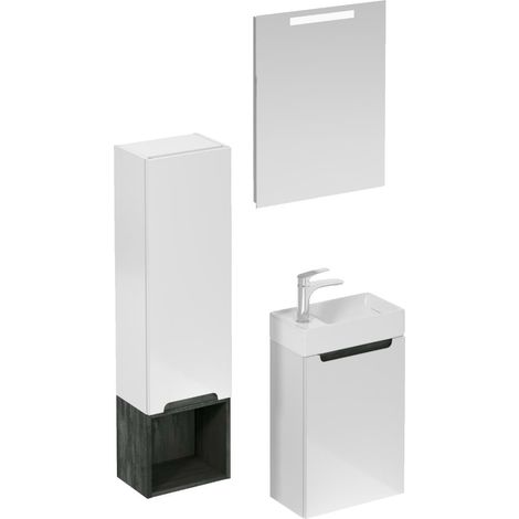 Naturel Mobiletto da bagno con lavabo comprensivo di miscelatore per lavabo Naturel Stilla bianco lucido, bocca e sifone (KSETSTILLA021)