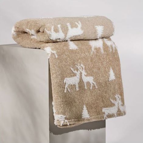 1 pièce Couverture Noël, motif rennes sapins étoiles, douce et chaude, 150 x 200 cm, pour canapé lit salon, décoration hivernale