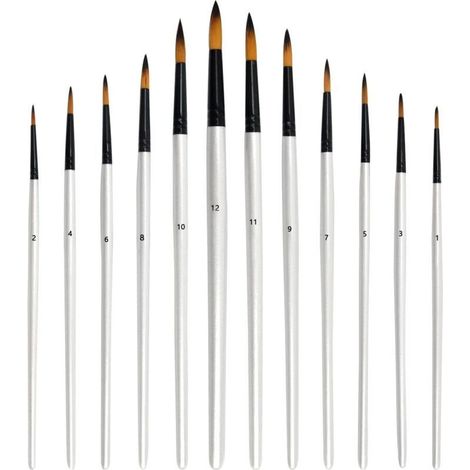 12 Pcs Professional Round Acrylic Paint Brushes, Nylon Hair Paint Brushes for Beginner Artists and Kids, Watercolor Oil Painting Brushes, Gouache Painting, Wooden Handles, White (1/5)
