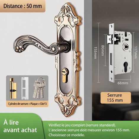 Serrure à poignée réglable titane doré 155/80 avec corps silencieux doré 155 80 850 g – Livraison gratuite