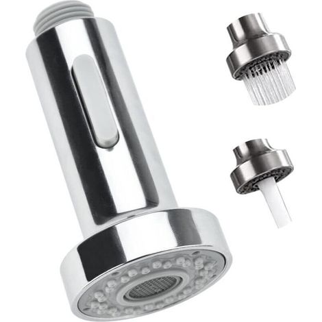 Pull-out kitchen tap sprayer with 2 modes – Universal replacement head in chrome-plated brass, compatible with standard mixer taps
