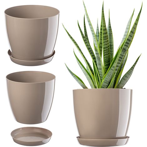 KADAX Blumentopf mit Untersetzer, aus Kunststoff, rund, 18 cm, Beige