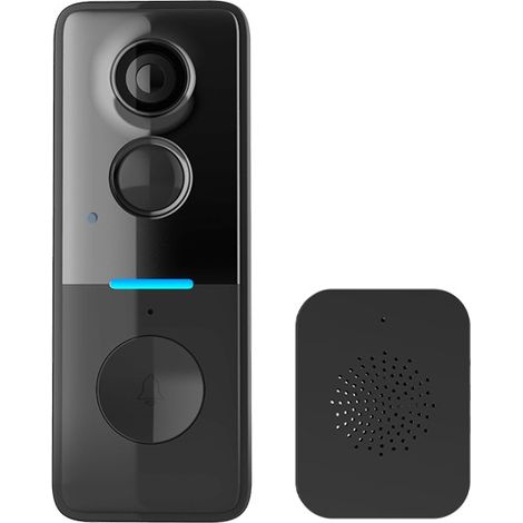 Sonnette vidéo sans fil noire avec détection de mouvement, audio bidirectionnel et vision nocturne, compatible avec les smartphones les plus courants (1/5)