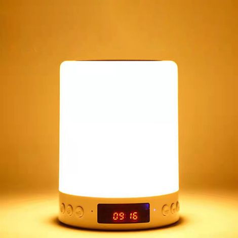 Lampe LED Tactile - Haut-Parleur Bluetooth Sans Fil - Veilleuse Colorée avec Affichage Heure/Date et Fonction Réveil - Pour Table de Chevet - 1 Pièce (1/5)