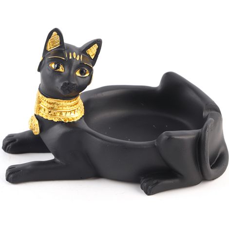 Cendrier Vintage Résine Artisanale Statuette Chat Noir Égyptien Décor Bureau Maison (1/5)