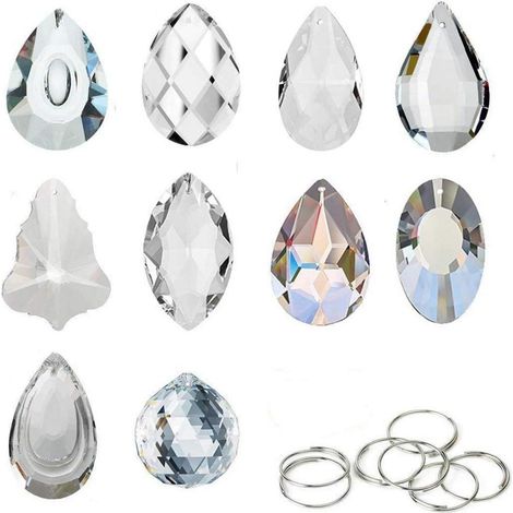 Lot de 10 capteurs solaires en cristal avec crochets, pendentifs goutte facettés pour lustres et fenêtres (1/4)